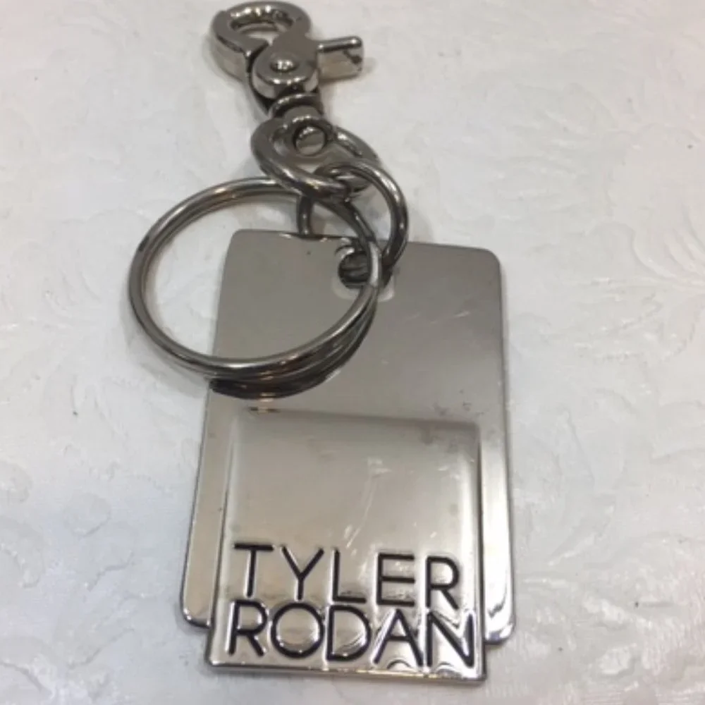 Tyler Rodan Logo Silver Toned Keychain Purse Charm 2.5